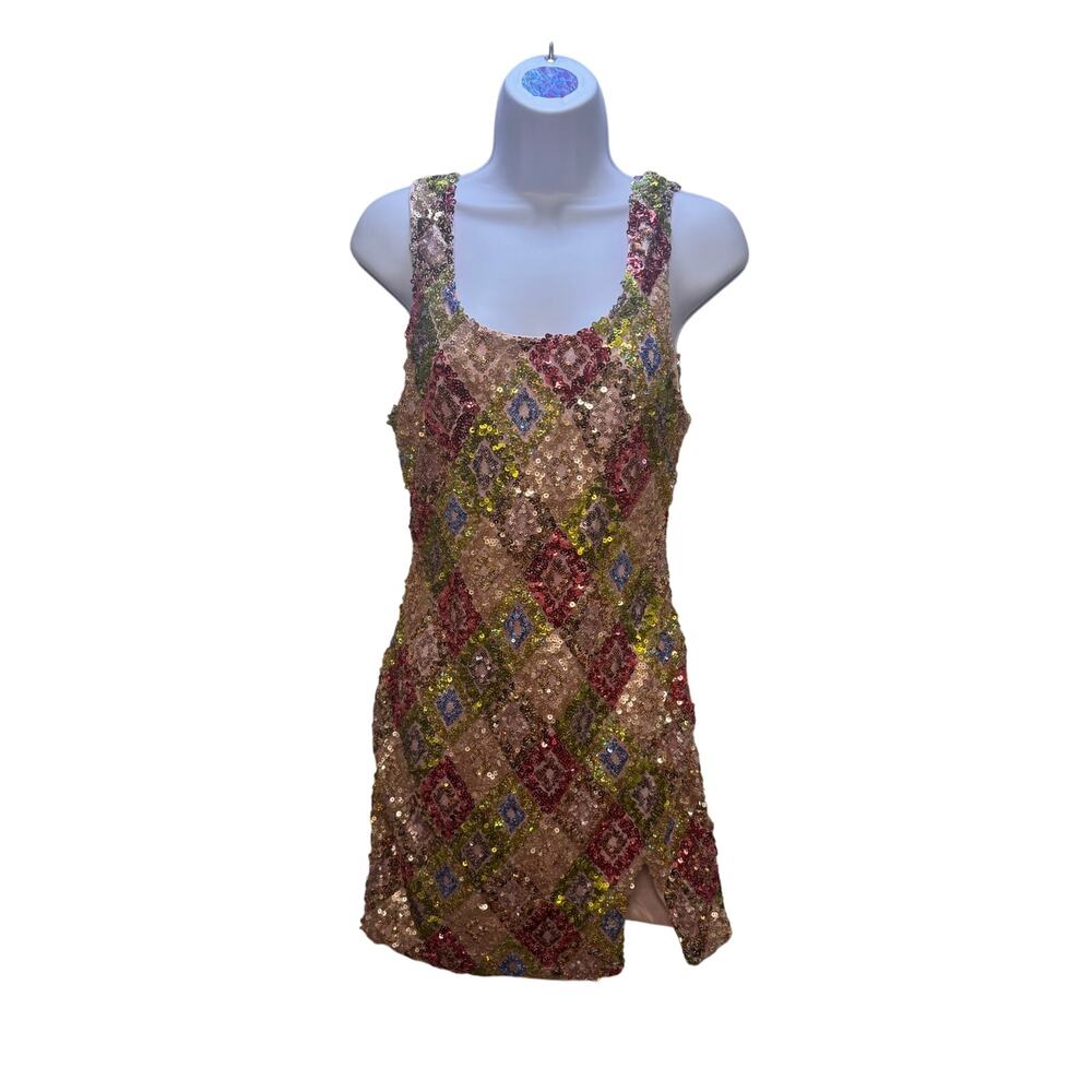 Estelle’s Closet Isla Sequin Mini Dress Multicolor Gold - Picture 7 of 8